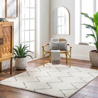 Aaliyah 5'3" x 7' Cream and Black Washable Synthetic Area Rug
