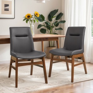 Subrtex Solid Wood dining Chair Faux Leather Upholstered Side Chair (Set of 2) - 1 of 4