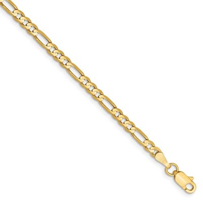 Black Bow Jewelry 3mm, 14k Yellow Gold, Open Concave Figaro Chain Bracelet