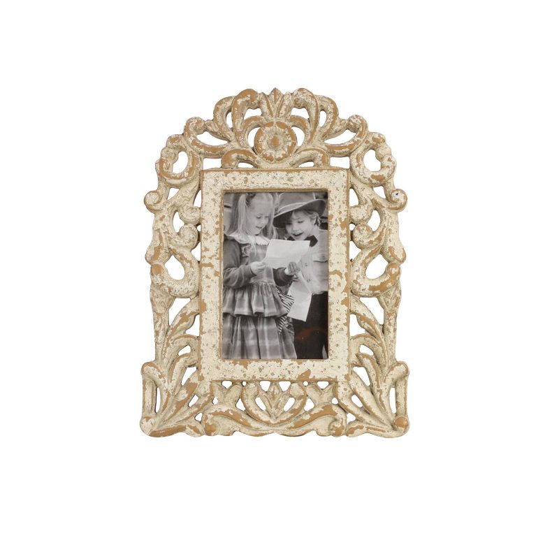 11&#34;x8&#34; Wooden Scroll Handmade Intricate Carved 1 Slot Photo Frame White - Olivia &#38; May, 4 of 6