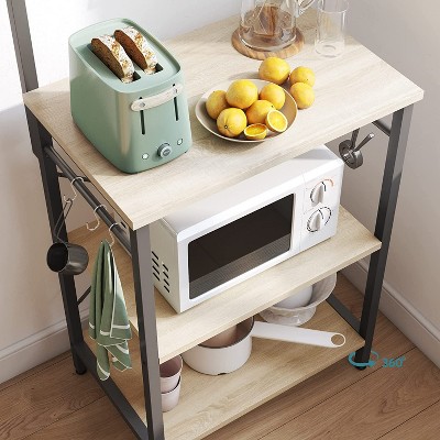 Light Oak Adjustable 5-Tier Kitchen Rack with Hooks