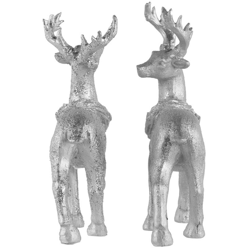 Northlight Set of 2 Silver Glitter Dusted Reindeer Christmas Figurines, 4 of 7