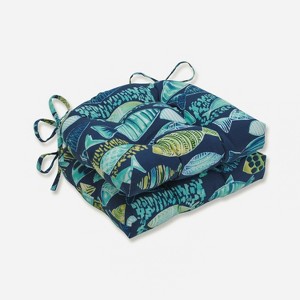 15.5"x16" Hooked Nautical 2pc Outdoor Seat Cushion Set - Pillow Perfect - 1 of 3