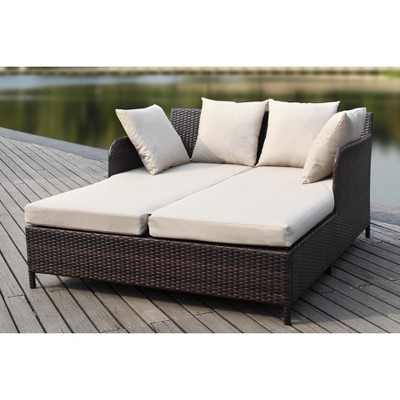 August Brown and Sand Wicker Outdoor Daybed with Cushions