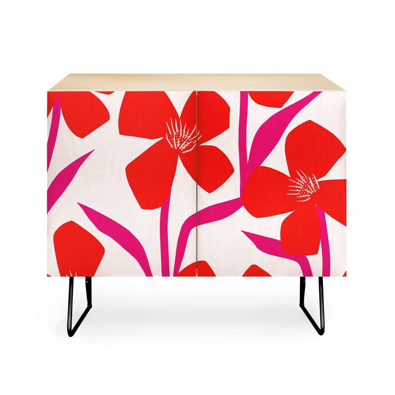 Maritza Lisa Red and Pink Floral Pattern Credenza - Deny Designs, 1 of 5