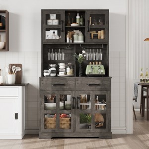 Buenhomino 71" Kitchen Pantry Cabinet with Power Outlet, Large Kitchen Storage Cabinet with Door & Shelves & 2 Drawers, Tall Farmhouse Hutch - 1 of 4