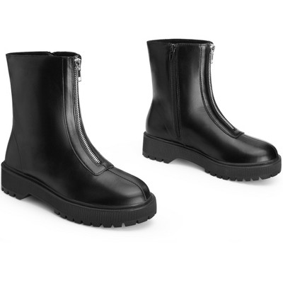 BLISSFUL STEP Platform Block Heel Booties with Zipper Dressy Combat Boots for Women