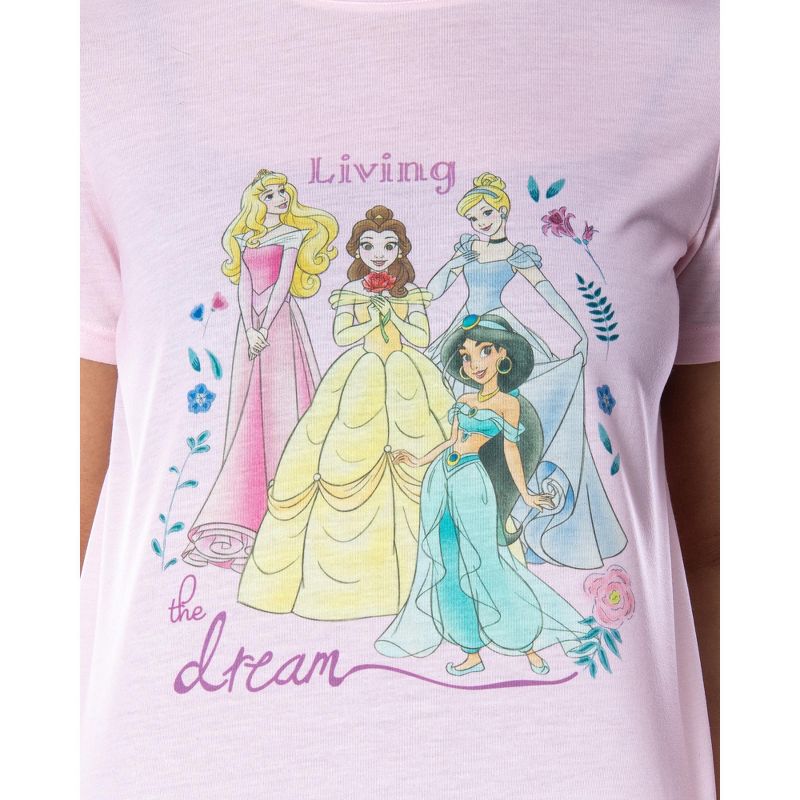 Disney Princess Women's Living The Dream Shirt and Shorts Pajama Set Pink, 3 of 5