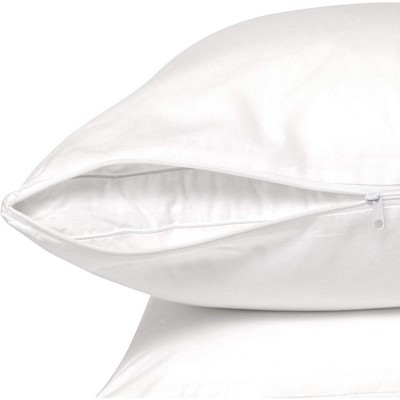 King Size White Cotton Zippered Pillow Protectors - Set of 2