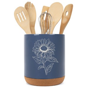 Elanze Designs Kitchen Utensil Holder With Non Slip Cork Base Large 8 Inch Ceramic Storage Crock Botanical Nature Countertop Organizer Farmhouse - 1 of 4
