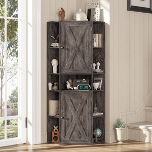 Corner Storage Cabinet with Doors and Adjustable Shelves, 10-Cubby Bookshelf - 1 of 4
