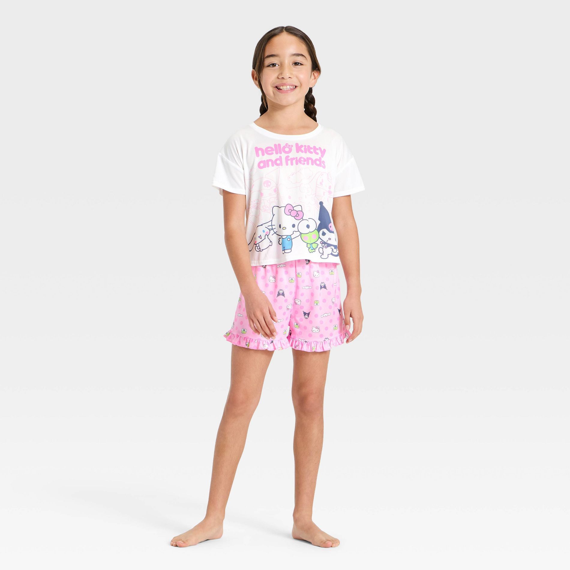 Girls' Hello Kitty and Friends T-Shirt and Shorts Pajama Set - Light Pink