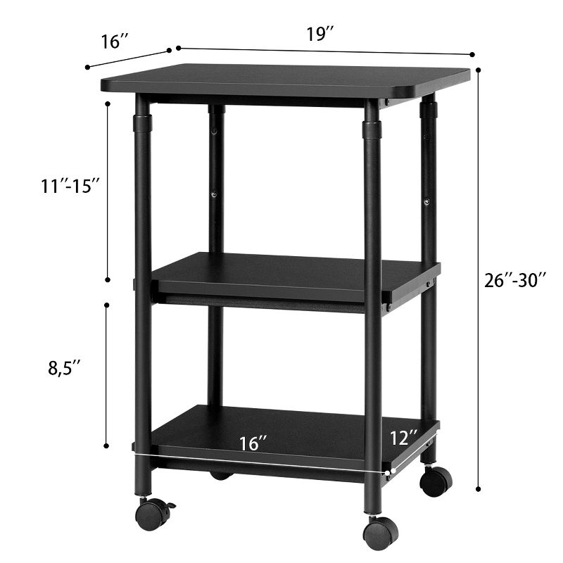 Tangkula 3-Tier Adjustable Rolling Under Desk Printer Cart with 3 Storage Shelves Printer Stand for home office, 5 of 10