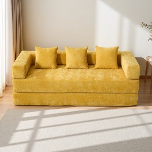 Chenille Folding Sofa Bed with Removable Cover & Pillows - 1 of 4