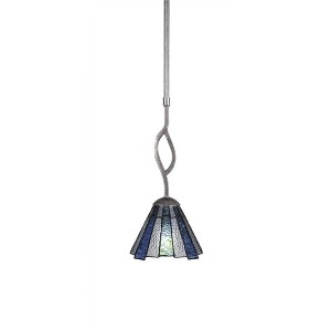 Toltec Lighting Revo 1 - Light Pendant in  Aged Silver with 7" Sea Ice Art Glass Shade - 1 of 1