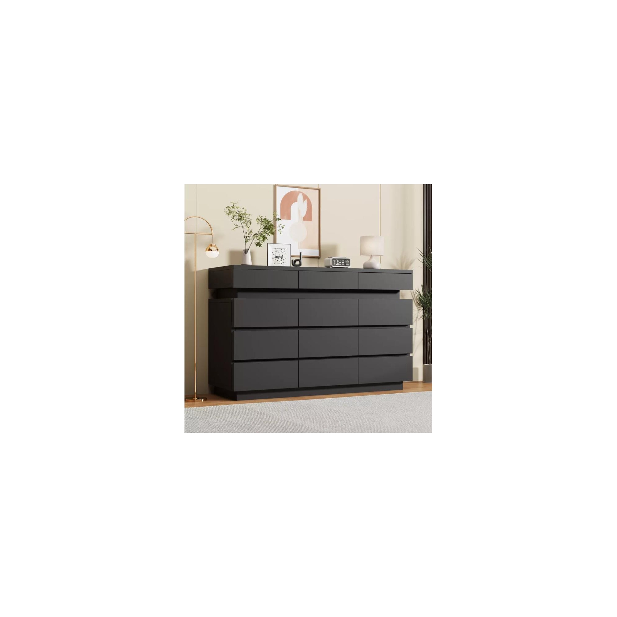 LinTimes 12 Drawer Dresser for Bedroom, 59" Wooden Dresser with Large Drawer, Modern Dressers & Chests of Drawers for Home,Black