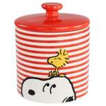 Peanuts Snoopy & Woodstock 6.5in x 5.5in Durastone Striped Cookie Jar in Red
