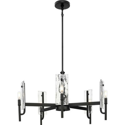 Matte Black 5-Light Chandelier with Clear Textured Glass