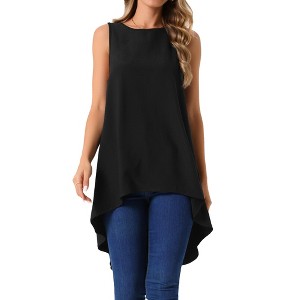 INSPIRE CHIC Women's Casual High Low Blouse Sleeveless Crewneck Asymmetrical Hem Flowy Blouse - 1 of 4