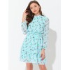 INSPIRE CHIC Women's Stand Collar Smocked Waist Sheer Sleeve Ruffle Layers Floral Chiffon Dress - 3 of 4