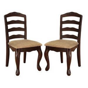 Simple Relax Set of 2 Upholstered Dining Chairs with Ladder Backrest in Dark Walnut and Tan - 1 of 4