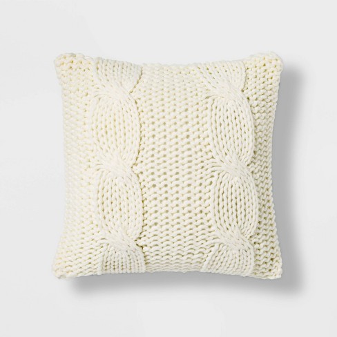 Chunky Cable Knit Square Throw Pillow Cream Threshold Target