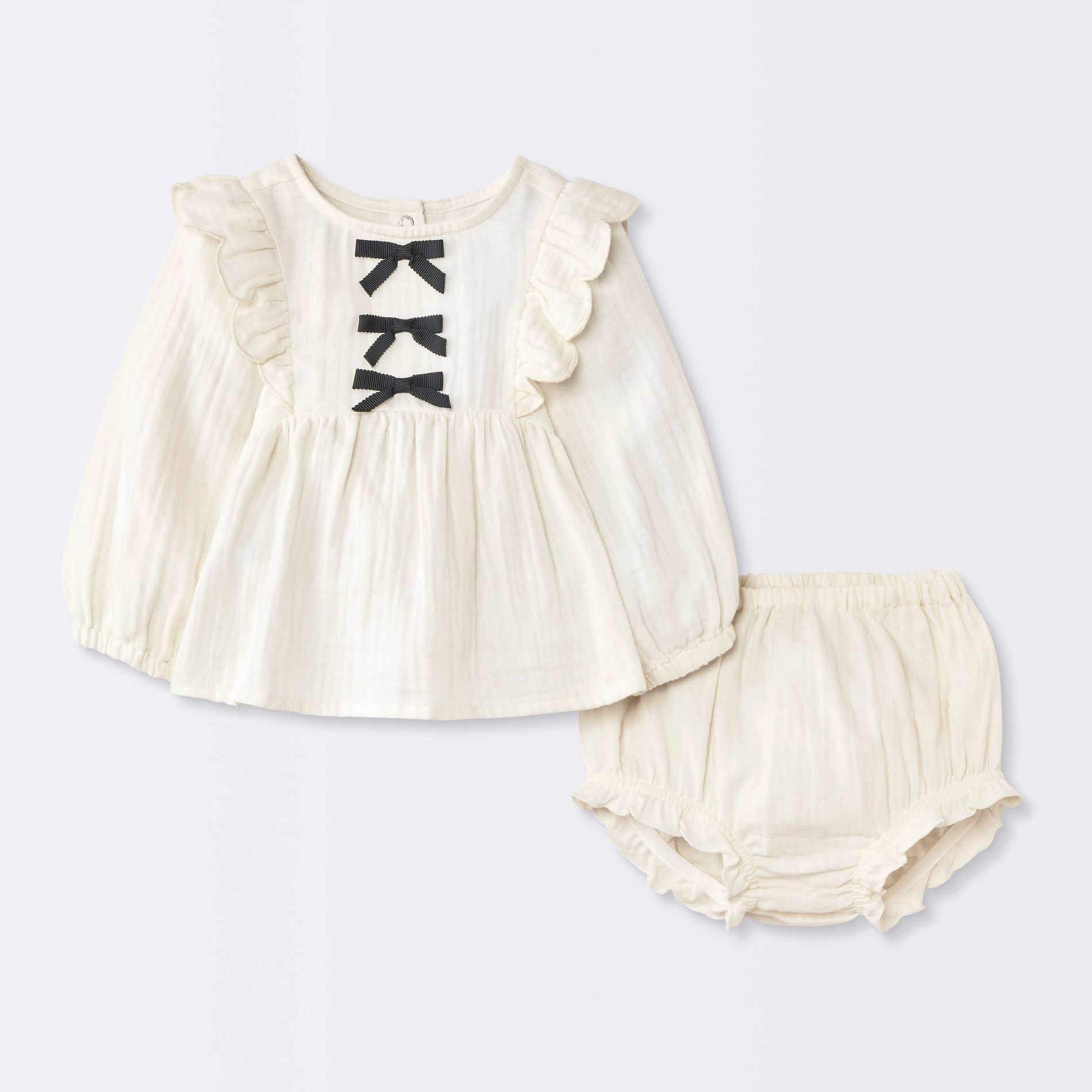 Baby Girls' Bow Ruffle Top and Bloomer Set - Cloud Island™ Off-White