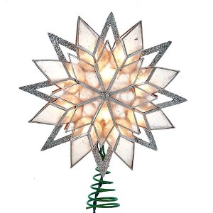 Kurt Adler 10-Light 8-Point Silver Glitter Capiz Star Tree Topper - 1 of 4
