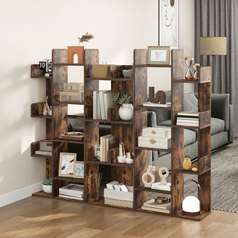 Costway 1/2 PCS Bookshelf Tree-Shaped Bookcase with 13 Storage Shelf Rustic Industrial Style Rustic Brown, 4 of 11