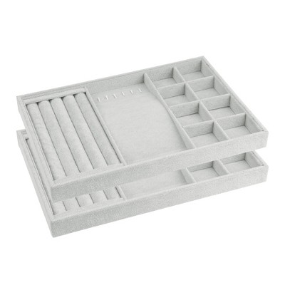 Unique Bargains Stackable Velvet Jewelry Organizer Trays with Removable Dividers for Drawer Set of 2