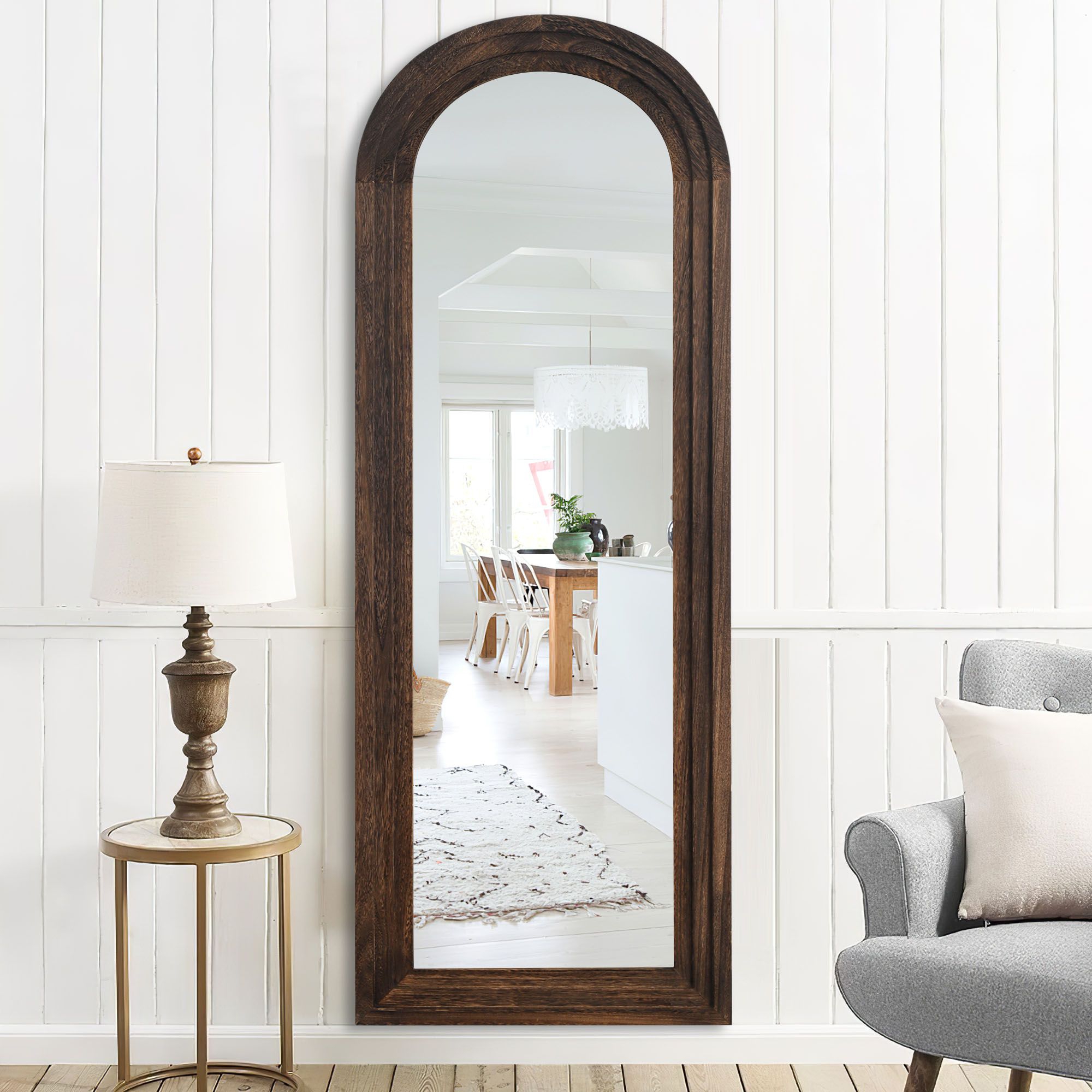 Solid Wood Right Angled Arched Charcoal Baked Full Body Mirror