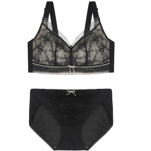 Agnes Orinda Women's Plus Size Unlined Full Figure Lace Soft 2-piece  Lingerie Set Black 36b : Target