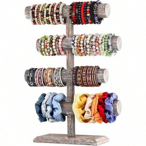 4 Tier Wooden Jewelry Stand, Antique White, 4 Layers, Storage Organizer for Bracelets, Necklaces, Bangles, Watches - 1 of 4