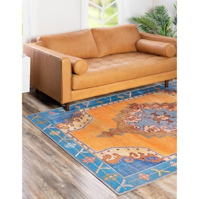 Timeless Orange and Blue Chenille Rectangular Area Rug
