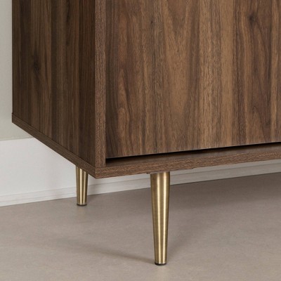 Natural Walnut and Faux Carrara Marble TV Stand with Cabinet