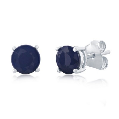 Simona Sterling Silver Four-Prong 6mm Round 1.8cttw Gemstone Earrings - Diffusion Sapphire - Blue
