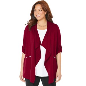Catherines Women's Plus Size Cloud Knit French Terry Drape Front Cardigan - 1 of 4