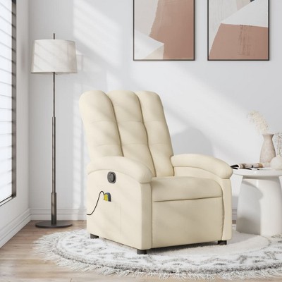 vidaXL Massage Recliner Chair For Elderly - Cream Fabric - Adjustable Armchair With Vibration Massage, Side Pocket, Sturdy Frame