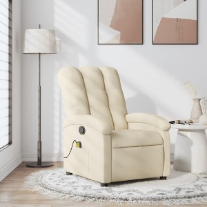 vidaXL Massage Recliner Chair For Elderly - Cream Fabric - Adjustable Armchair With Vibration Massage, Side Pocket, Sturdy Frame - 1 of 4