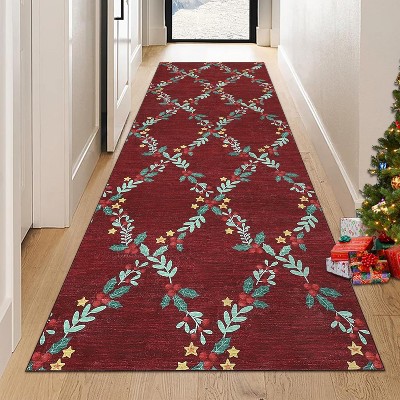 GustoWave Washable Christmas Area Rug Indoor Floor Cover for Xmas Holiday Decoration, Red