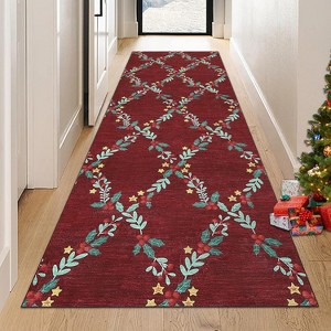 GustoWave Washable Christmas Area Rug Indoor Floor Cover for Xmas Holiday Decoration, Red - 1 of 4