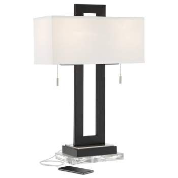 360 Lighting Neil Modern Table Lamp with Clear Riser 26" High Black with USB Charging Port White Rectangular Shade for Bedroom Living Room House Desk