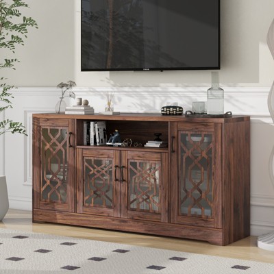 NicBex TV Stand for 65 Inch TV with 4-Door Cabinets,TV Entertainment Center with Black Metal Handles,Modern TV Console Table for Living Room