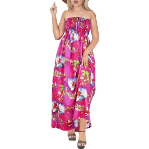 LA LEELA Women's A line Slit Smocked Maxi Casual Beach Dress Tube Top Evening Long Strapless Christmas Outfits for Women - 1 of 4