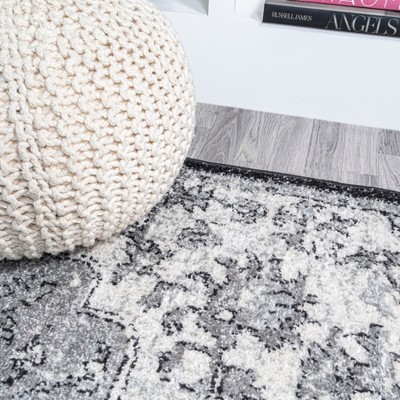 Gray and Black Medallion Synthetic 4' x 6' Area Rug