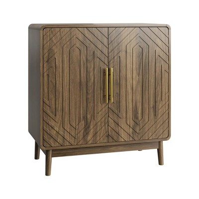 PDTEND Carved Wood Decorative Storage Cabinet with Adjustable Shelf & 2-Door for Entryway, Living Room, Kitchen or Office