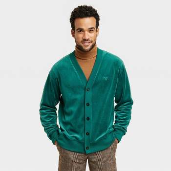 Houston White Adult Velour Cardigan Sweater - Green