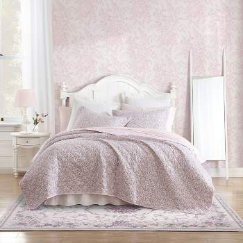 Laura Ashley Loveston 100% Cotton Quilt Bedding Set Pink