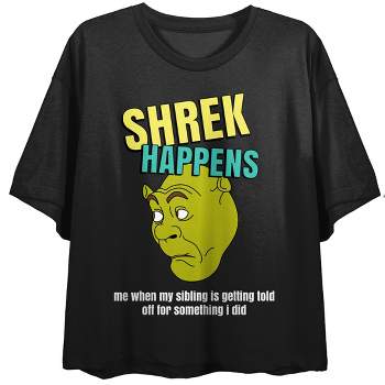 Shrek Head Shrek Happens Crew Neck Short Sleeve Black Women's Crop Top