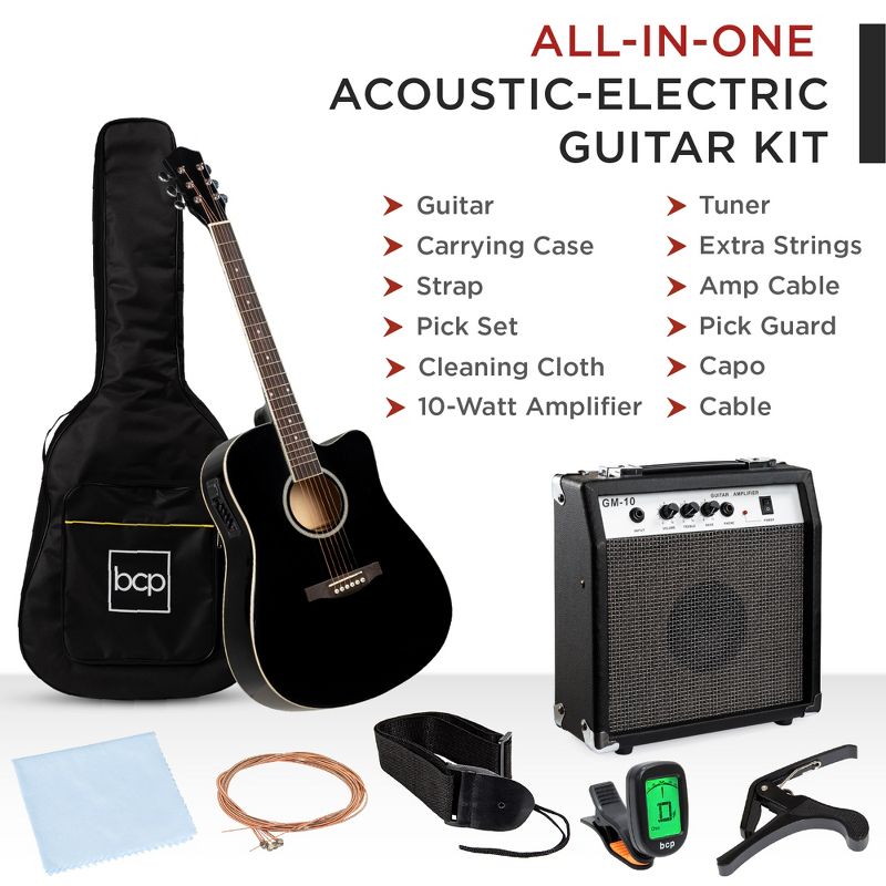 Best Choice Products Beginner Acoustic Electric Guitar Starter Set 41in w/ All Wood Cutaway Design, Case, 2 of 8